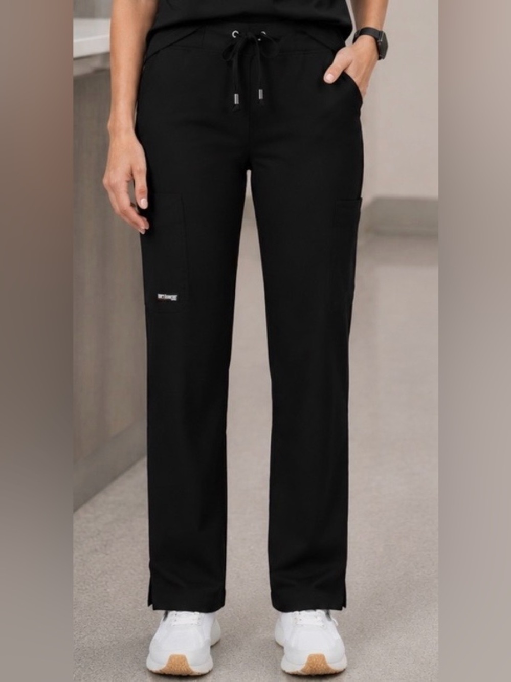 BARCO GREYS ANATOMY Mia Scrub Pants Sz XS Black Straight Leg 6 Pocket Medical